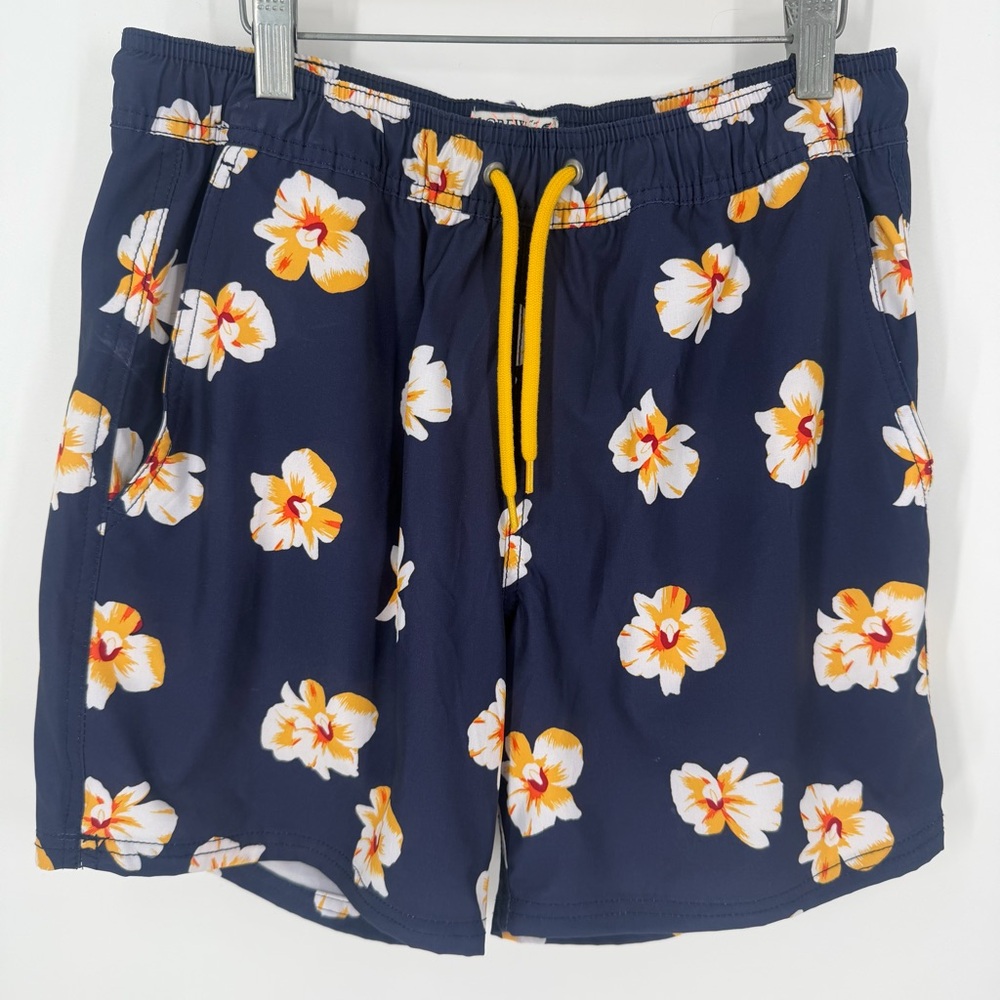 J.Crew Flex Swim Trunks Navy Floral Print Men’s Size S Preppy Classic Vacation - Picture 3 of 12